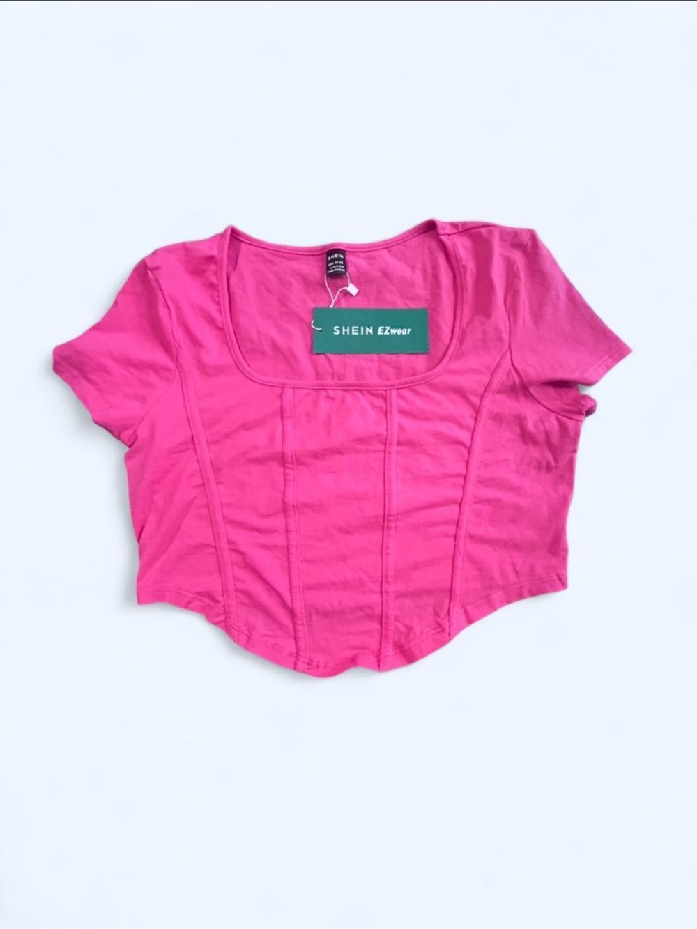 SHEIN Hot Pink Cropped Short Sleeve Corset Top